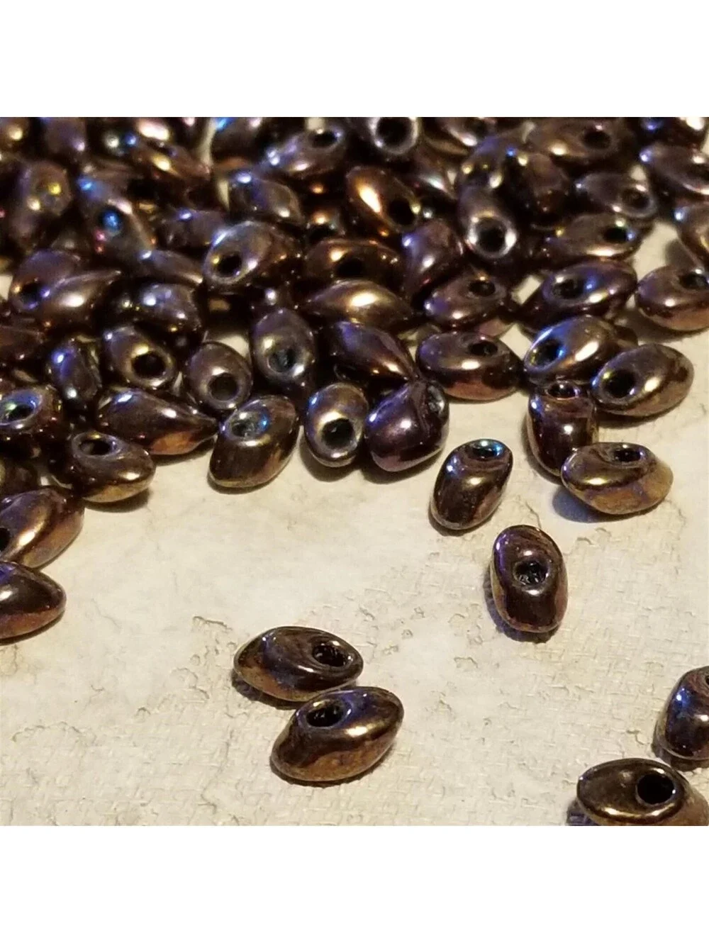 50 Japanese Magatama Metallic Copper Glass Beads 6-7g